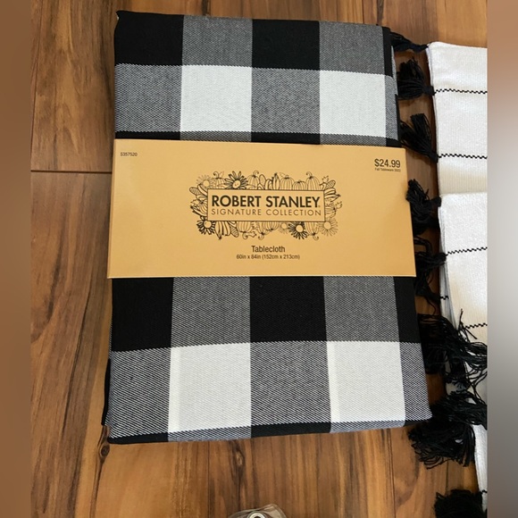 🎄Lot of checker table cloth napkins white stripe placemat tassels - Picture 2 of 9